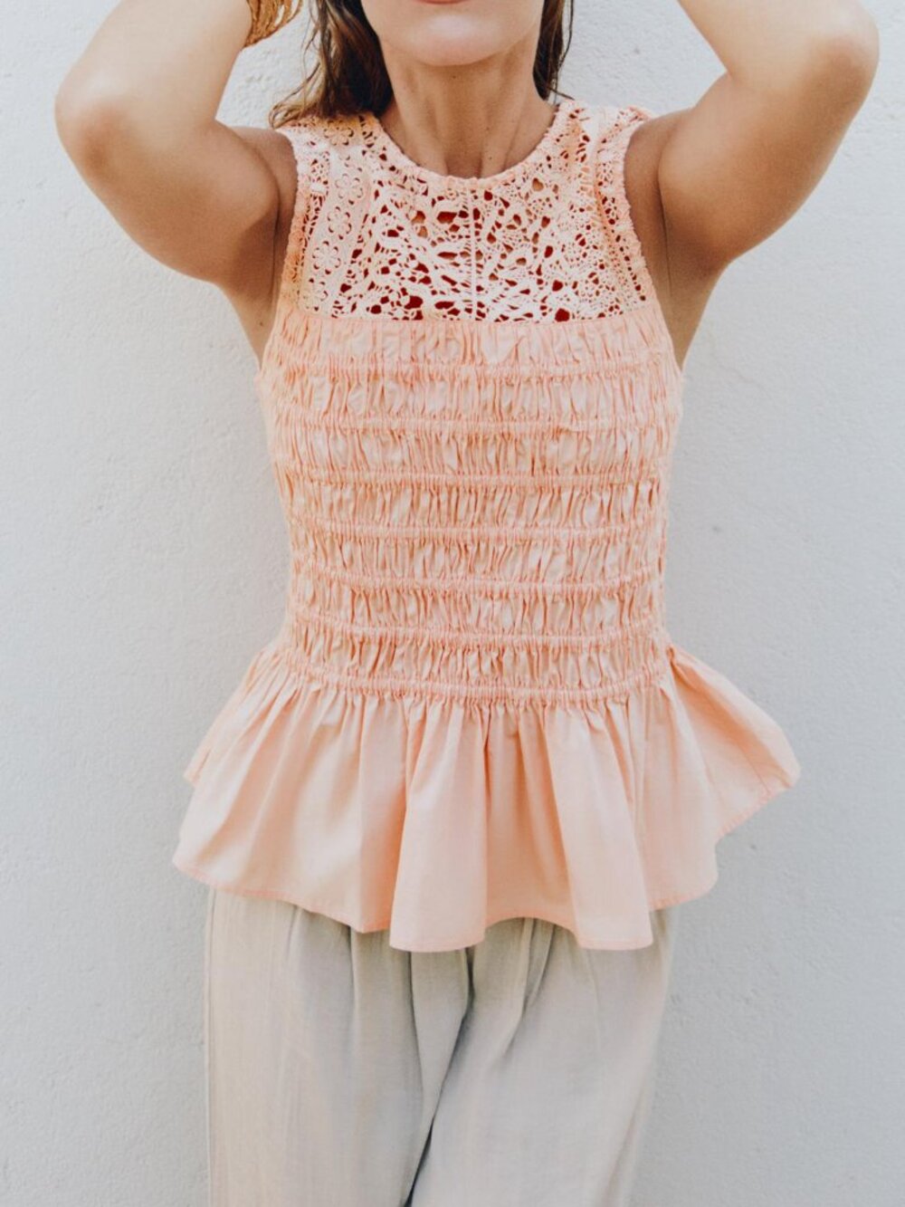 Zara Tangerine Smocked Ruffle Top Cotton Peplum Sleeveless Blouse M NWT Summer